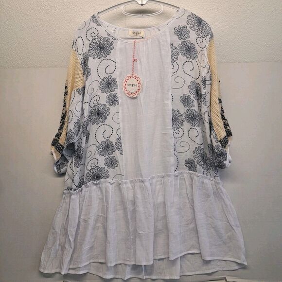 Dresses & Skirts - Umgee Women's S Boho Embroidered Gather Sleeve Swing Dress Shift Tunic